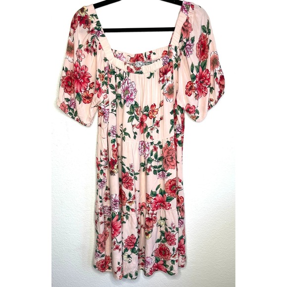 Naif Pink Floral Tiered Short Dress Size Large - Picture 8 of 9